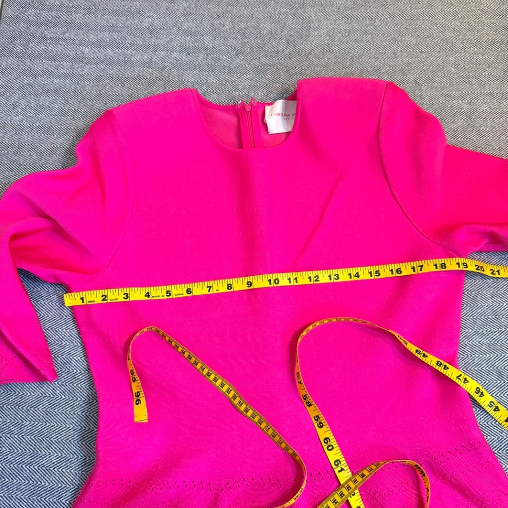 CAROLINA HERRERA - Bright Pink Knit Fit and Flare Dress with Perforated him - Picture 5 of 6